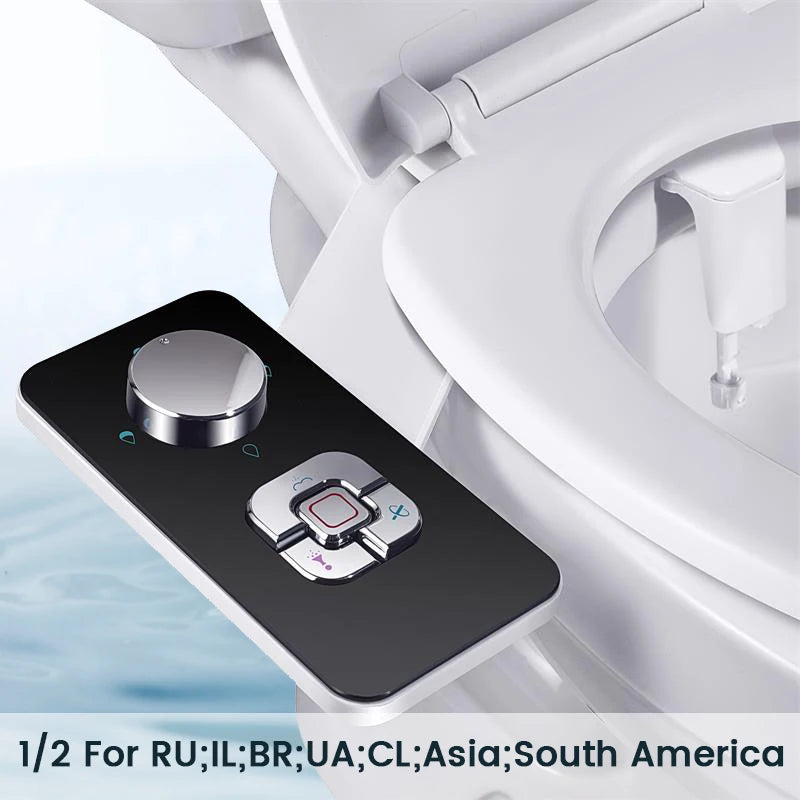 Ultra-Thin Bidet Toilet Attachment, Non-Electric Cold Water System with Dual Self-Cleaning Nozzles for Front and Rear Wash