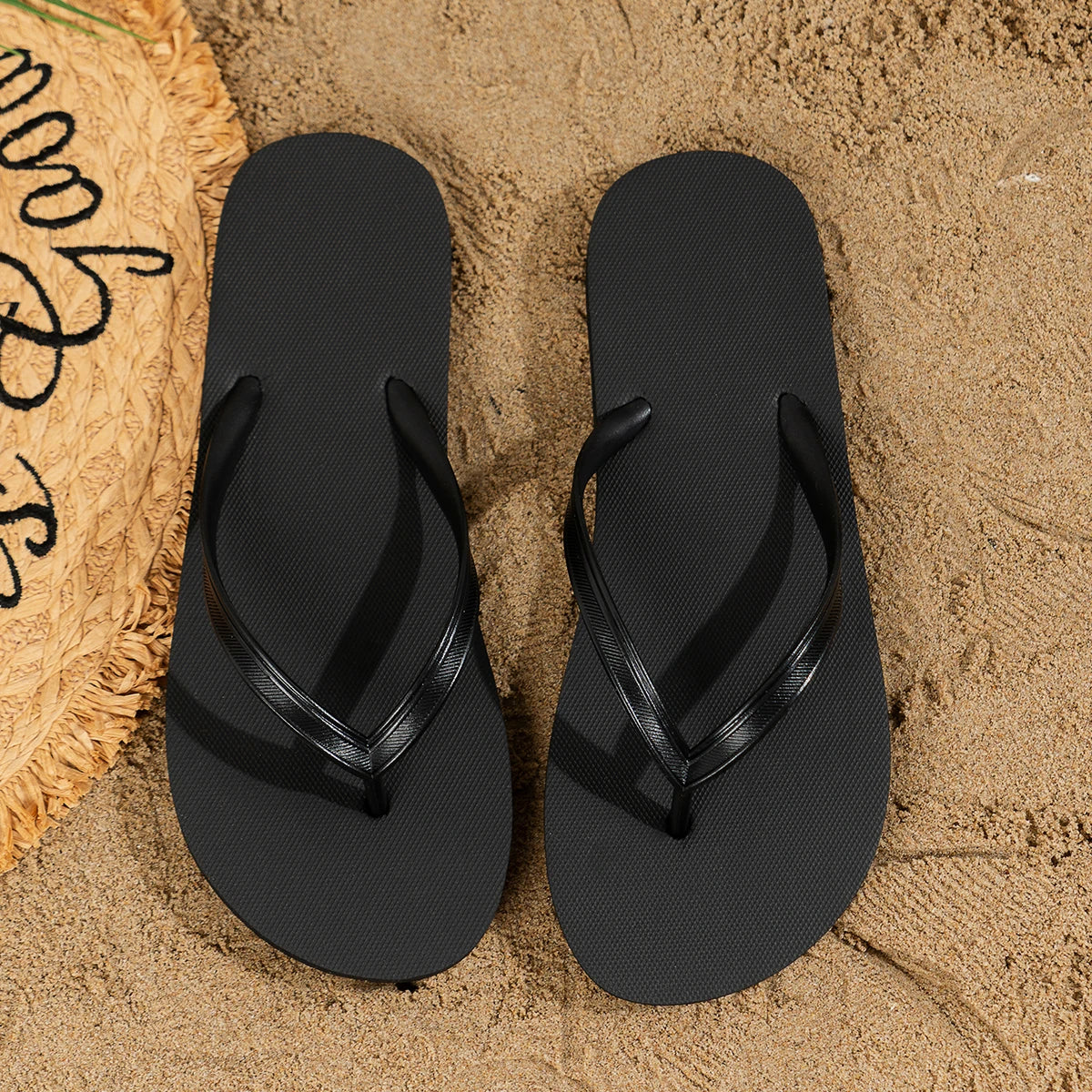 Women's summer casual solid colour lightweight comfortable non-slip bathroom beach pool EVA round head flat bottom flip-flops