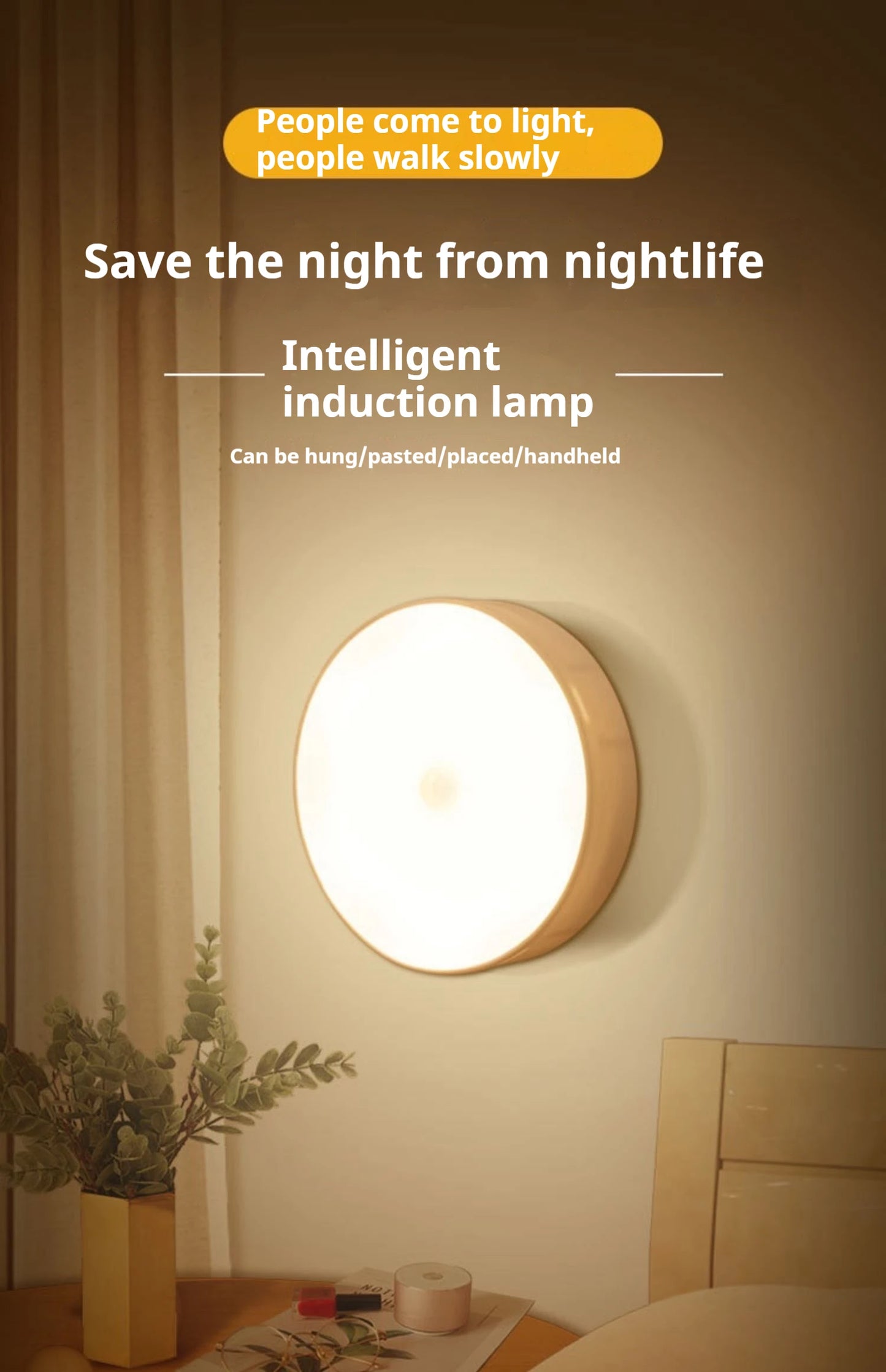 1pc Motion Sensor Night Light - Wireless LED Detector Lamp for Bedroom, Staircase, Closet