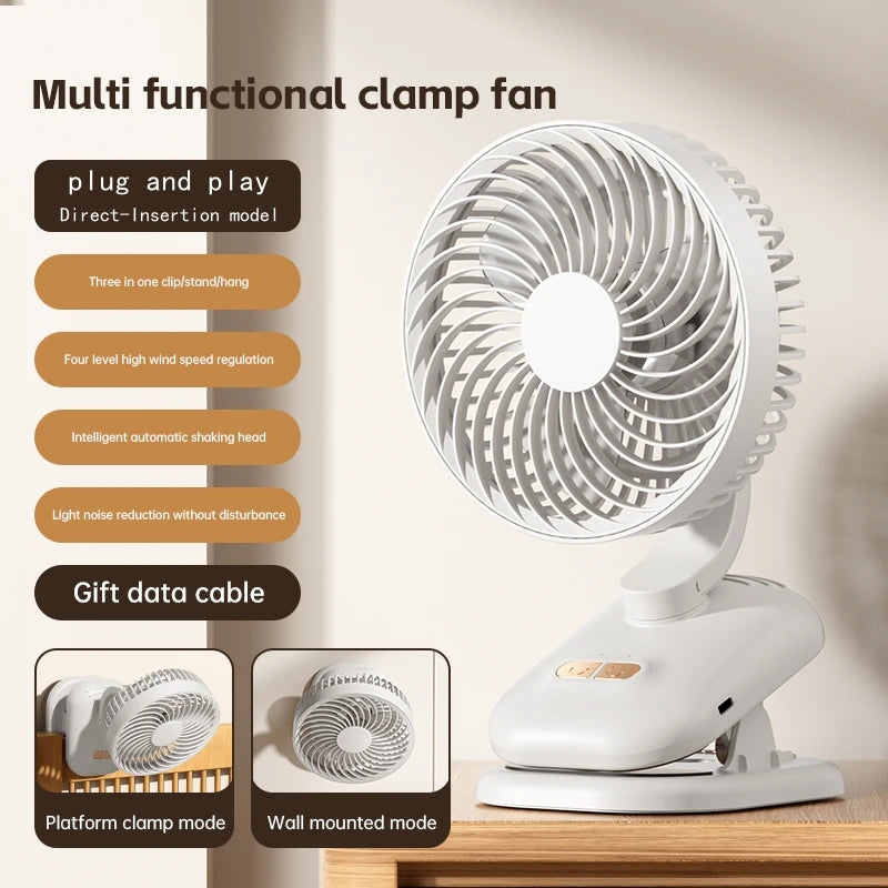 Multi-function Portable Clip Fan, High Wind Power USB Charging, Adjustable Oscillating Circulating Fan, Desktop Fan