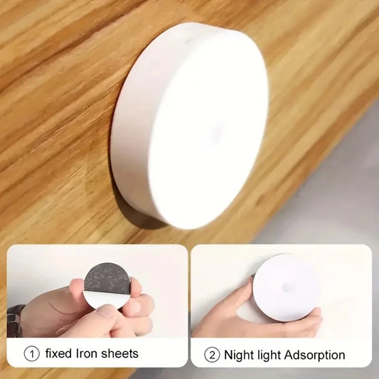 1pc Button Style Night Light, Wireless LED Detector Lamp