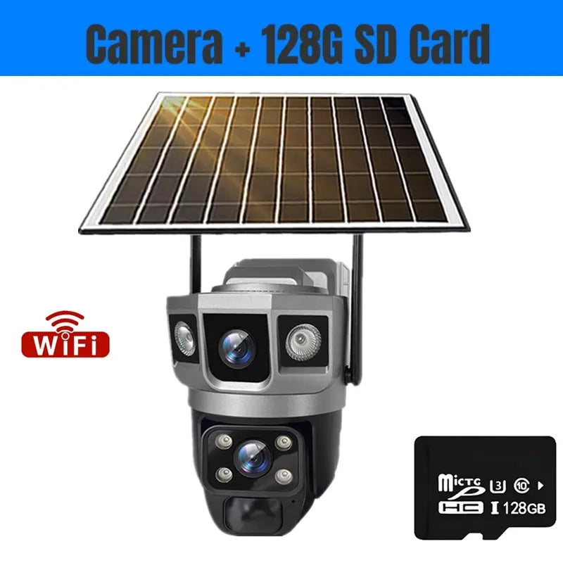 4G Solar IP Camera Dual Lens Wifi Outdoor Built-in Battery PTZ Cameras 12MP 10X Zoom Video Security System Surveillance Camera