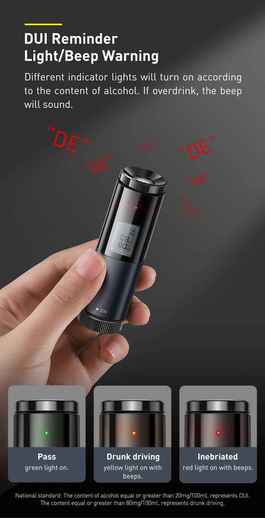LED Display Automatic Alcohol Tester Professional Breath Alcohol Tester Rechargeable Breathalyzer Alcohol Test Tools