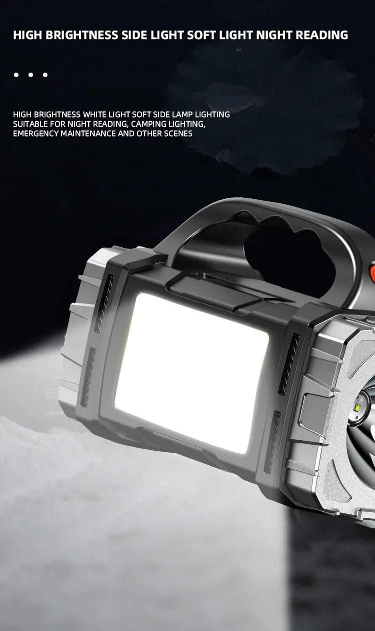 Powerful LED Flashlight USB+Solar Rechargeable Flashlight COB Outdoor Camping Torch Portable Searchlight Power Bank Outdoor