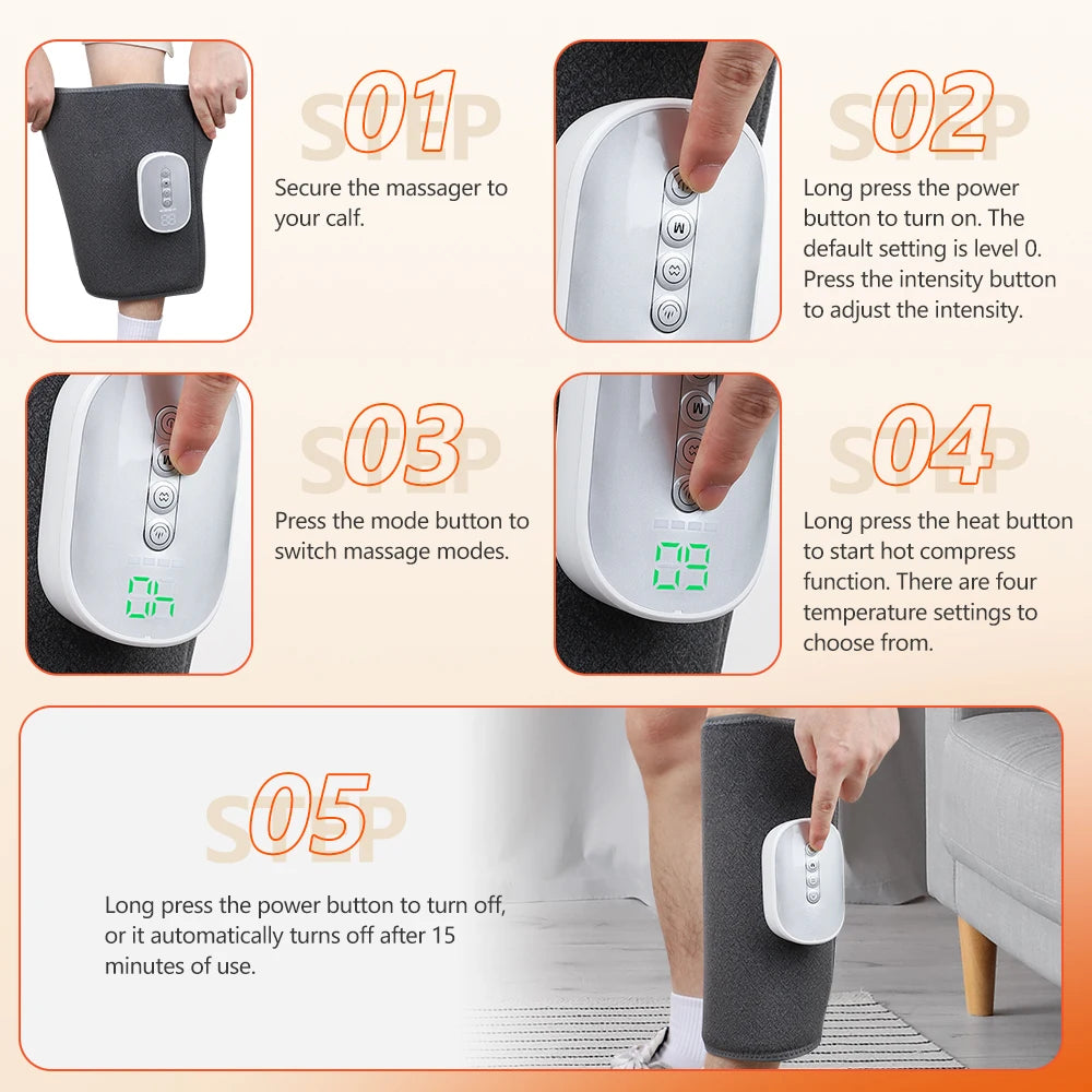 Wireless 360° Air Pressure Calf Massager Hot Compress Electric 4 Mode Airbag Compression Leg Massage Calf Muscle Relaxation