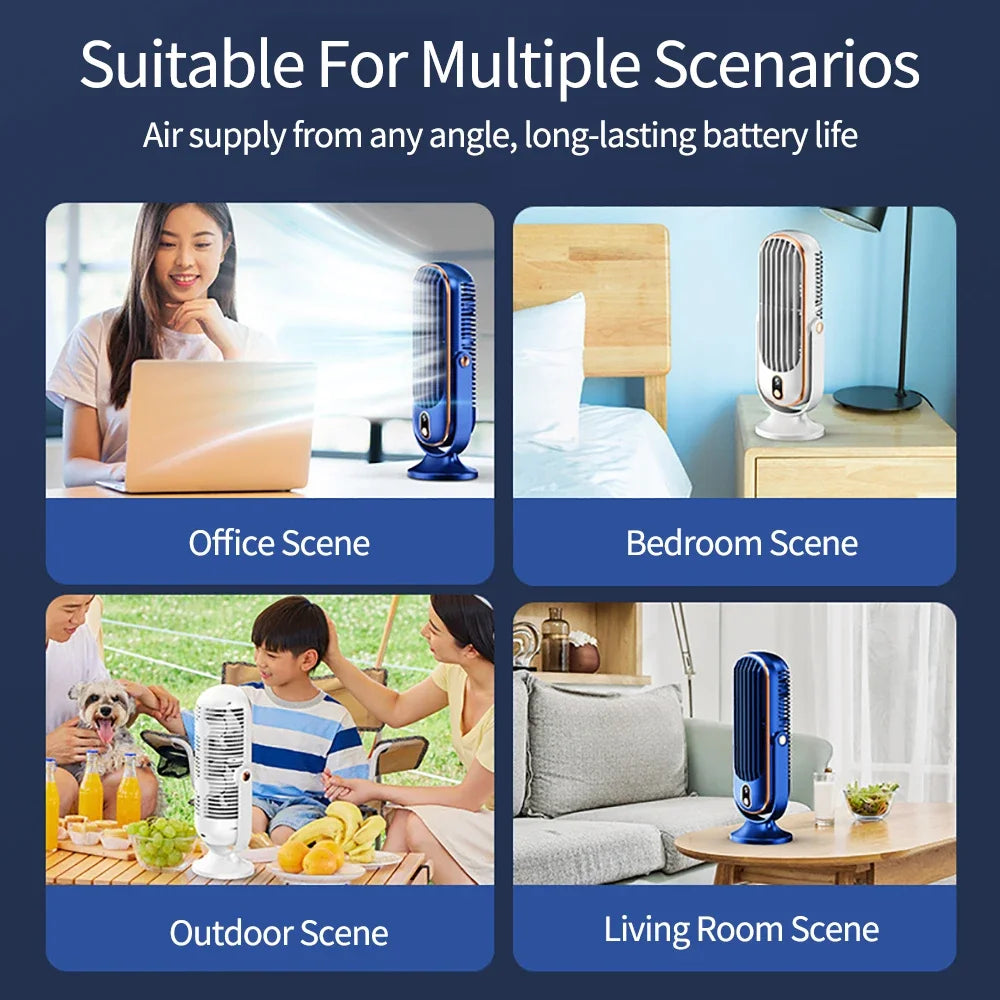 Small Home Fan  Air Conditioner 720 Degree Adjustable Hair Dryer USB Charging Large Battery Dual Motor Portable Air Conditioner