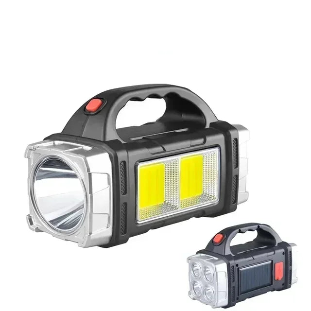 Powerful LED Flashlight USB+Solar Rechargeable Flashlight COB Outdoor Camping Torch Portable Searchlight Power Bank Outdoor