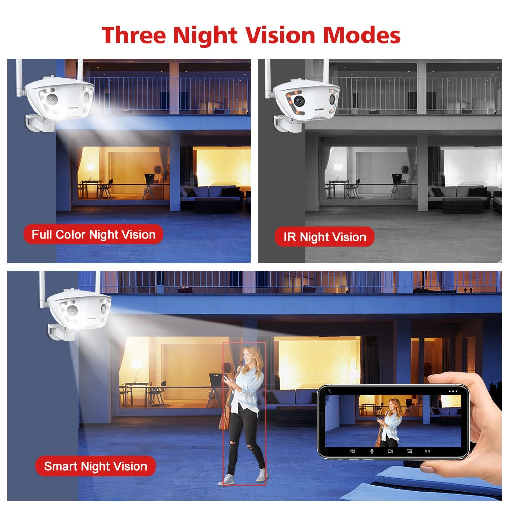 Wifi Surveillance Camera Outdoor 4MP POE Dual Lens 180° Ultra Wide Angle AI Human Detection Security Camera