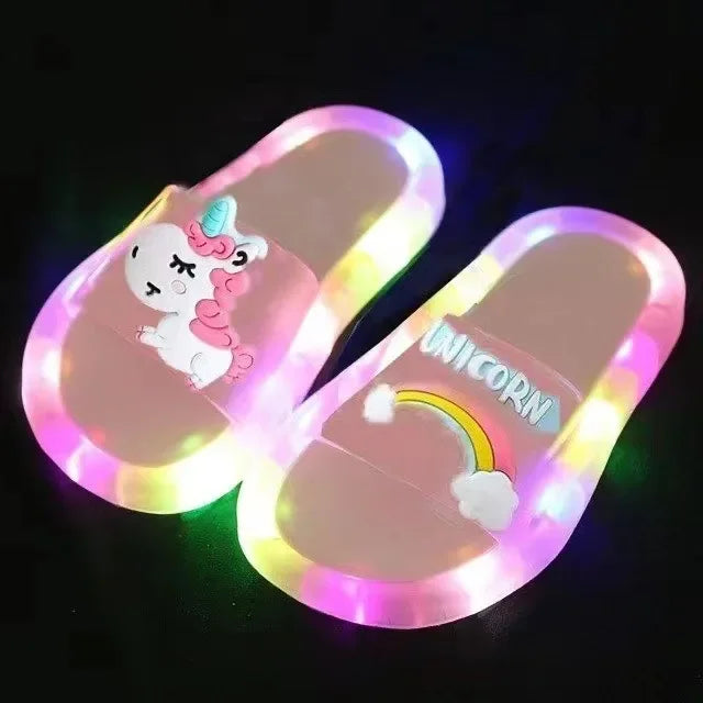 Children‘s Slippers Cartoon Unicorn Animals Prints Shoes Lighted Cute Shoes Kids Toddler Slippers