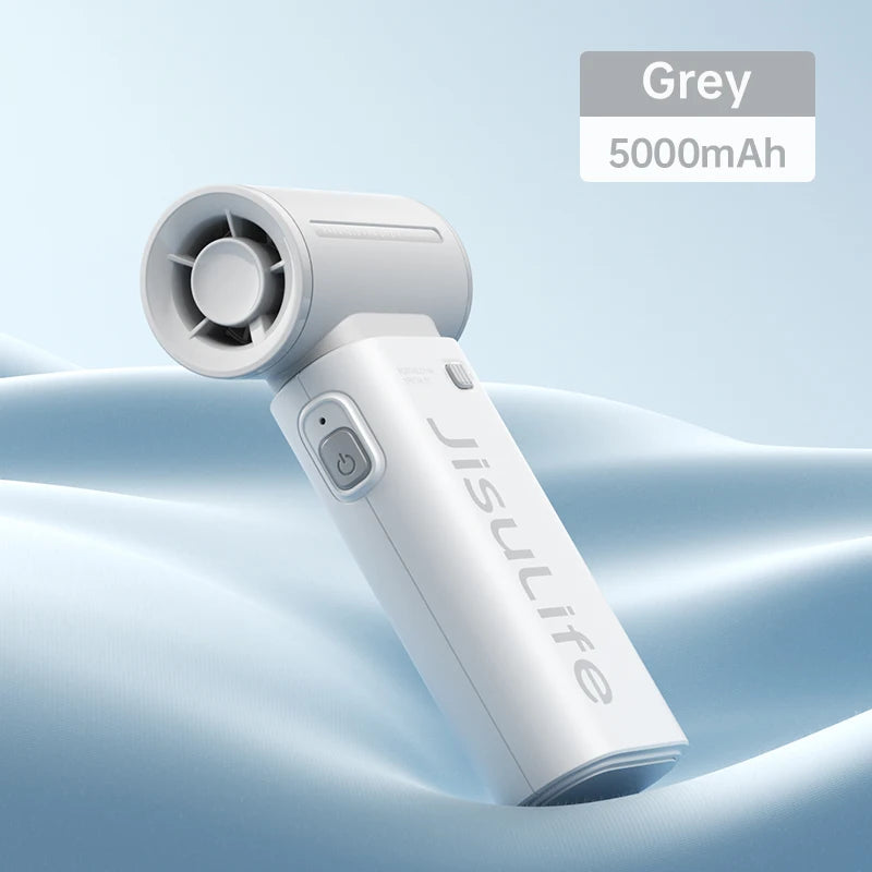 JISULIFE Handheld Turbo Fan, 5000mAh, Super Strong Wind, 5 Speeds, Long Battery Life,  USB Rechargeable, Multipurpose Pocket fan