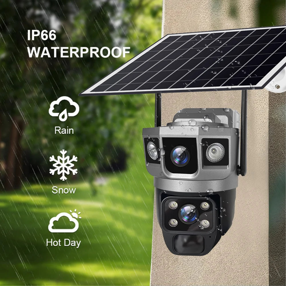 4G Solar IP Camera Dual Lens Wifi Outdoor Built-in Battery PTZ Cameras 12MP 10X Zoom Video Security System Surveillance Camera