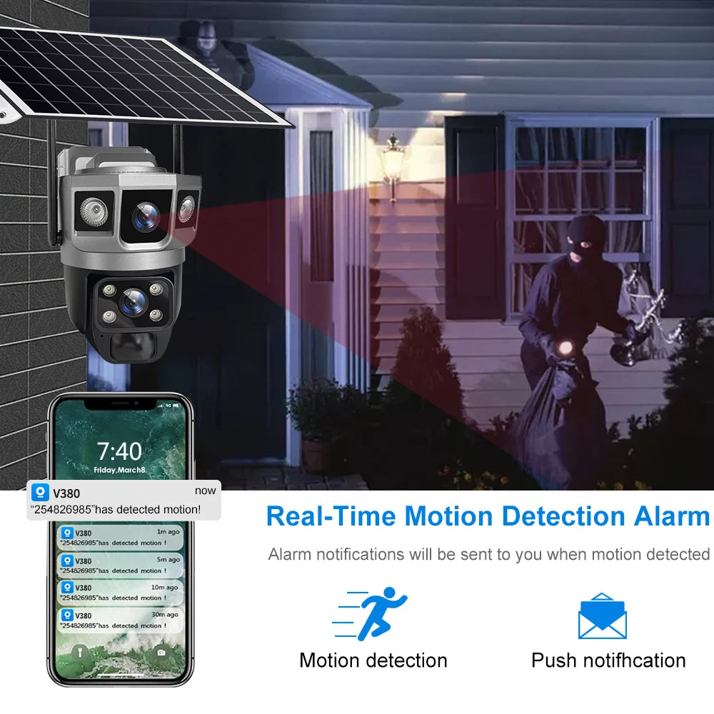 4G Solar IP Camera Dual Lens Wifi Outdoor Built-in Battery PTZ Cameras 12MP 10X Zoom Video Security System Surveillance Camera