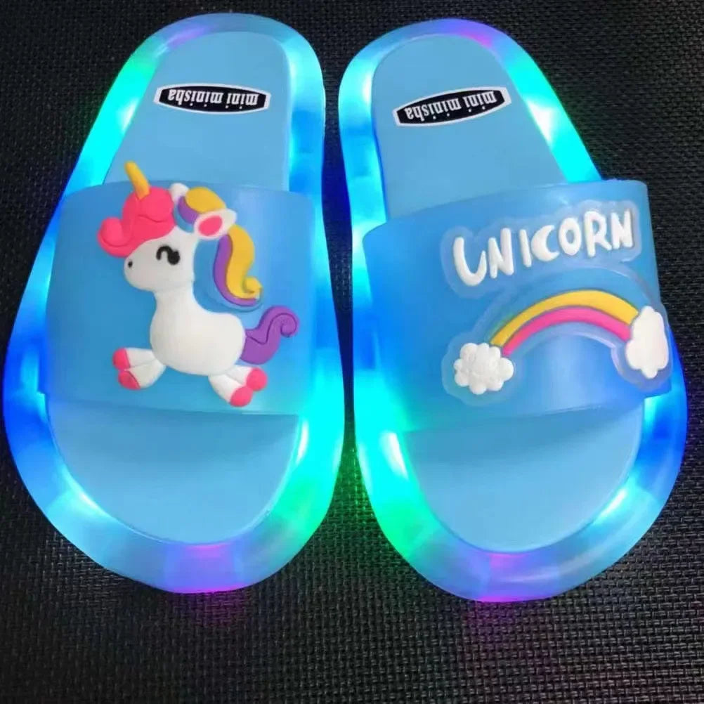 Children‘s Slippers Cartoon Unicorn Animals Prints Shoes Lighted Cute Shoes Kids Toddler Slippers