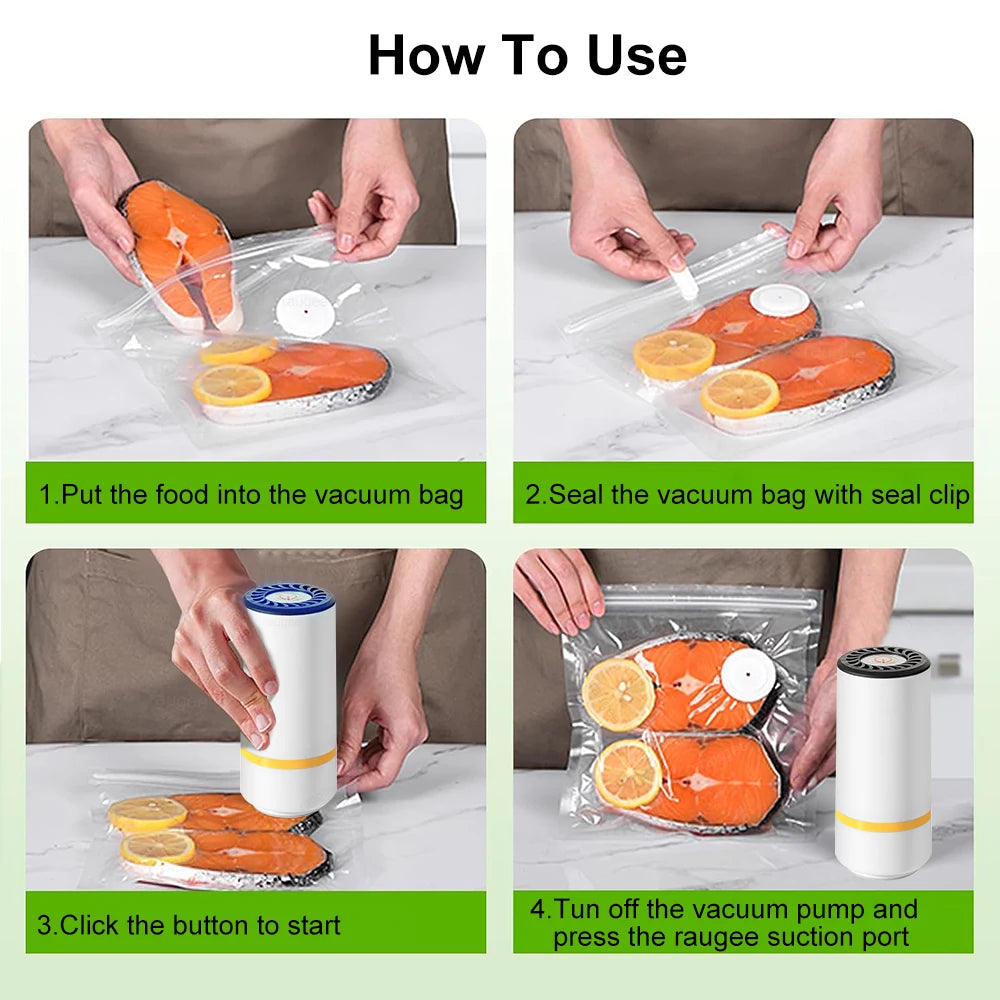 Mini Rechargeable Electric Vacuum Air Pump for Food Storage, Automatic Vacuum Sealer for Fresh-Keeping Bags