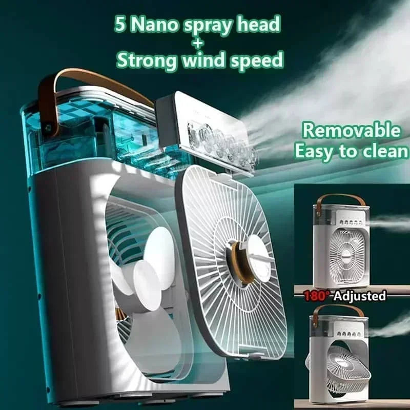 3 In 1 Fan Air Conditioner Mini Air Cooler LED Light Portable Humidifier