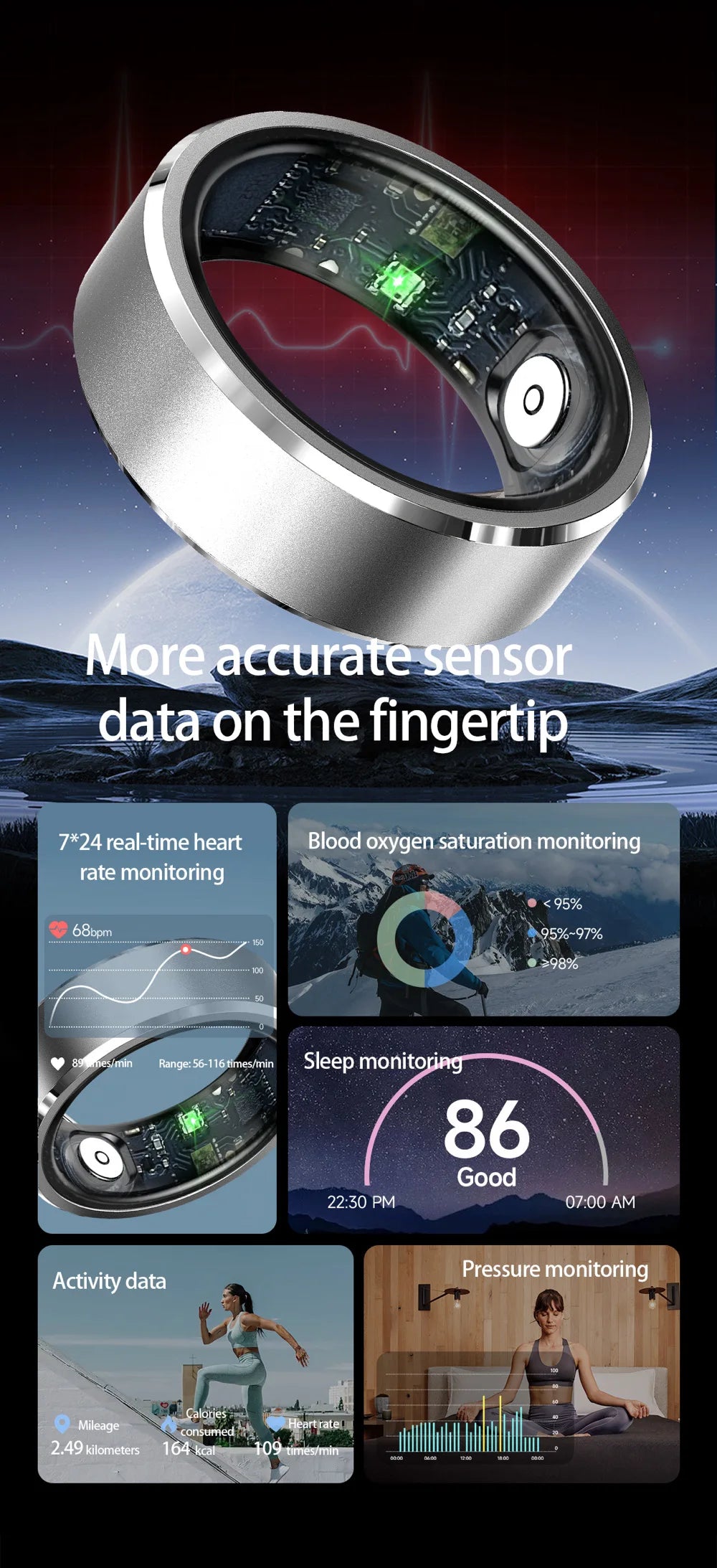 Smart Health Ring Comprehensive Wellness Tracker with 24/7 Monitoring Versatile Fitness Modes And Waterproof Design for Active Living