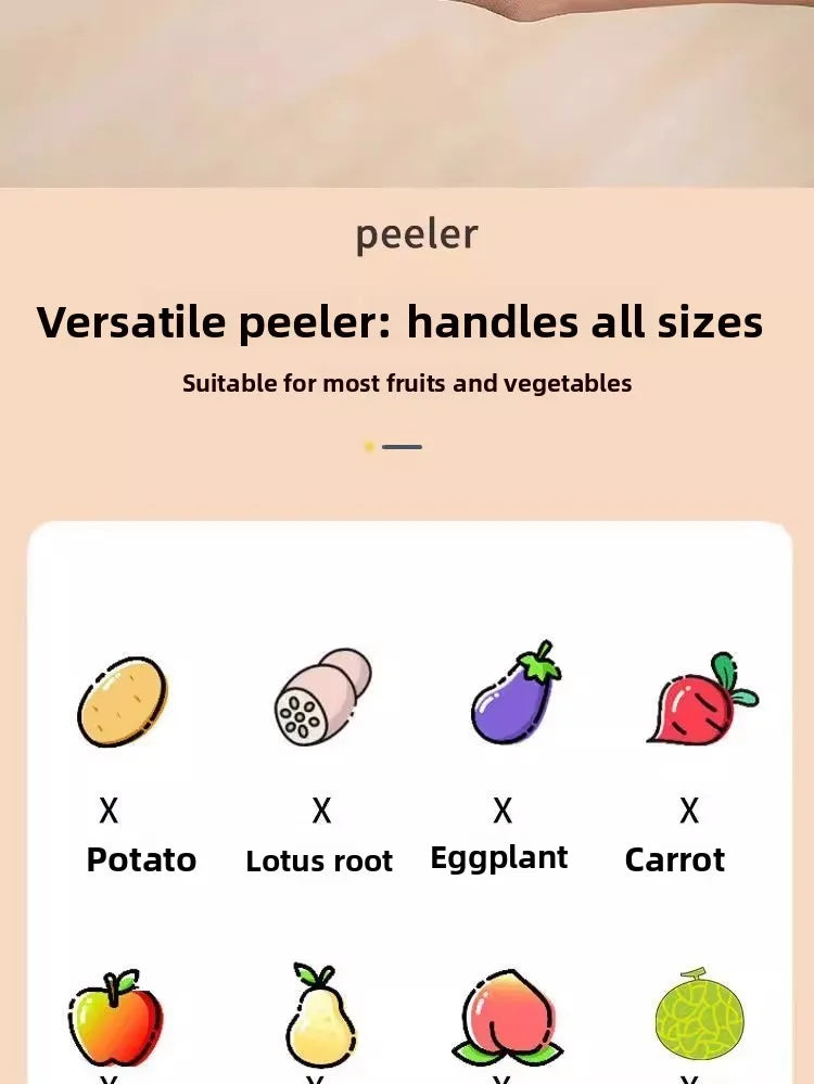 Durable stainless steel peeler for fruits and vegetables, featuring a double-sided blade and a protective storage case for safe, easy use