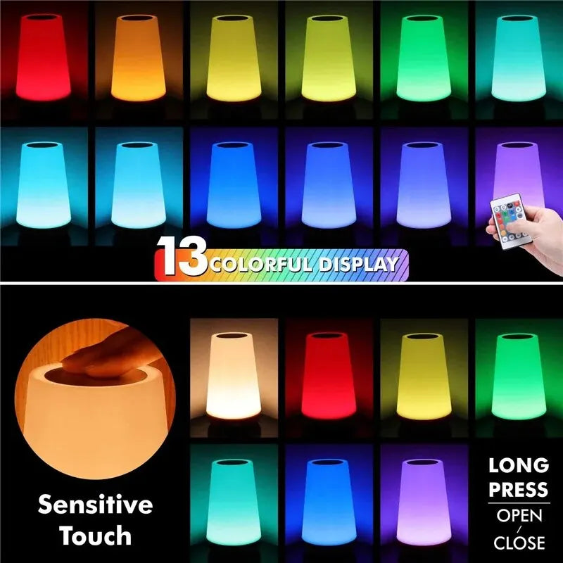13 Color Changing Night Light Remote Control, USB Rechargeable RGB Night Lamp, Dimmable Lamp Portable, Bedside Lamp