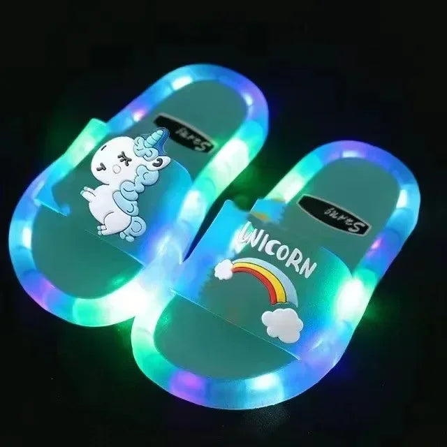 Children‘s Slippers Cartoon Unicorn Animals Prints Shoes Lighted Cute Shoes Kids Toddler Slippers