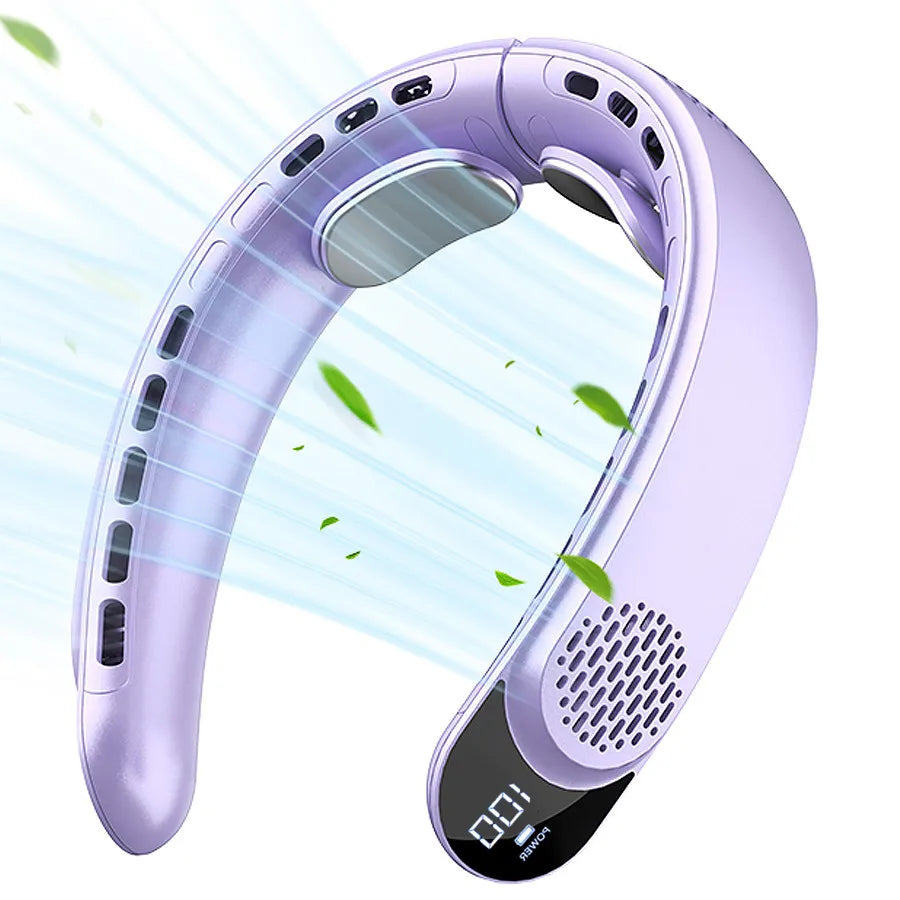 New Quad-Core USB Neck Fan, Easy Control 4000mAh, Digital display , Portable Fan