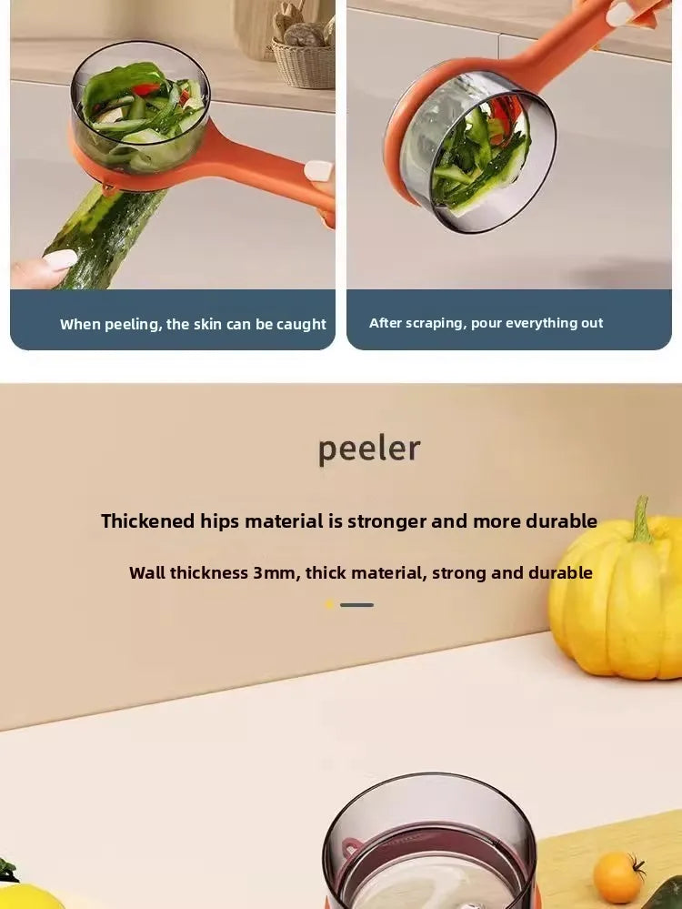 Durable stainless steel peeler for fruits and vegetables, featuring a double-sided blade and a protective storage case for safe, easy use