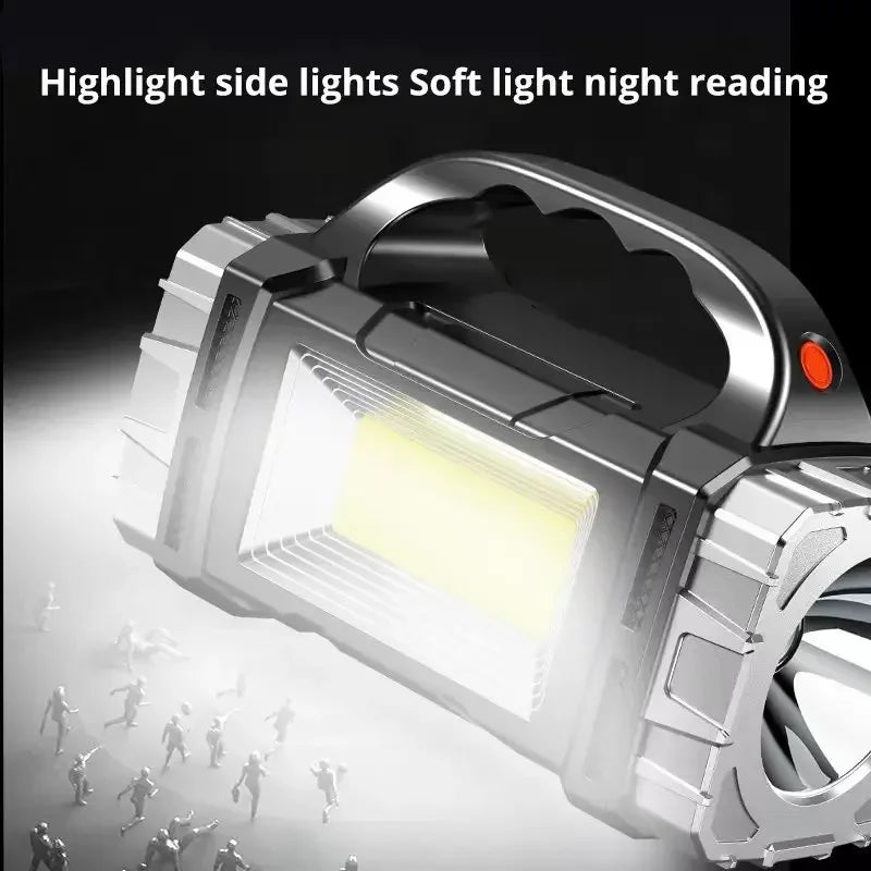 Powerful LED Flashlight USB+Solar Rechargeable Flashlight COB Outdoor Camping Torch Portable Searchlight Power Bank Outdoor