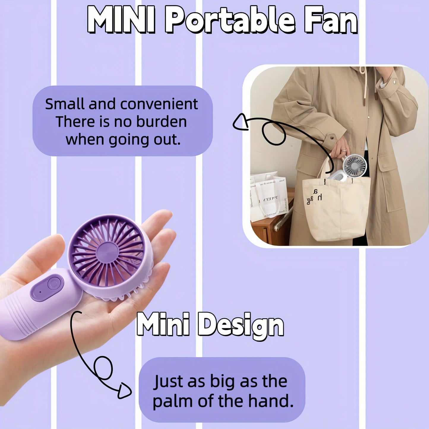 Handheld Fan, USB Mini Rechargeable Portable Fan with 3 Speeds