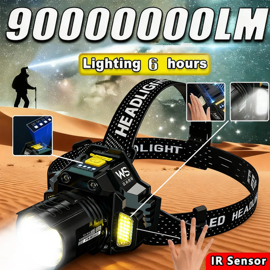 Powerful LED Headlamp Motion Sensor Headlight 18650 Rechargeable COB Head Flashlights High Power Head Lamp Fishing Headlight