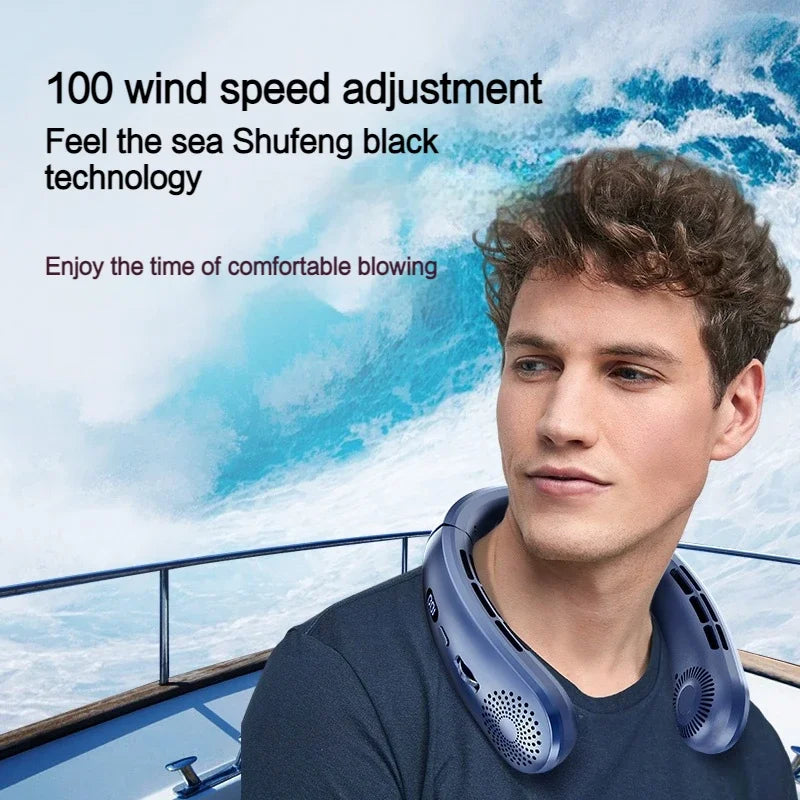 Neck Fan, Lightweight Wearable Fan, Low Noise 5 Speed Hands Free Fan, Hanging Headphone Design Sports Fan for Indoor & Outdoor