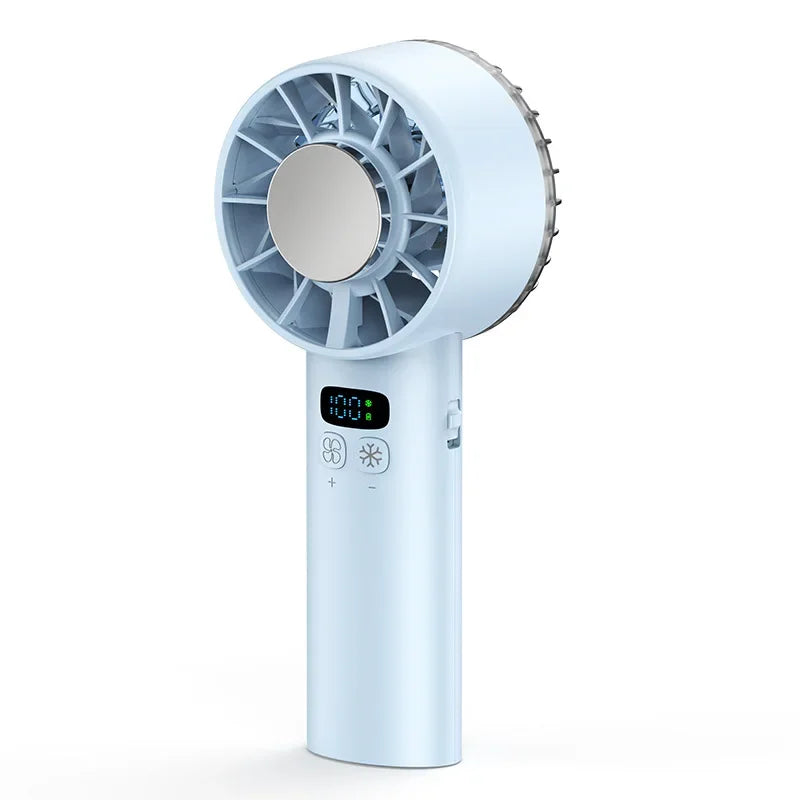 Ice Compress High-speed Cooling Fan Handheld USB Rechargeable Portable Mini Fan LED Digital Display