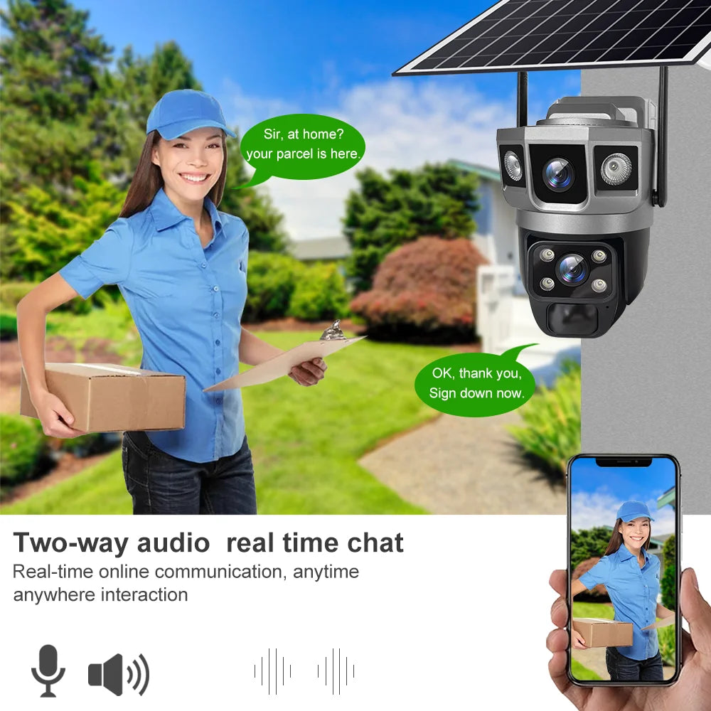 4G Solar IP Camera Dual Lens Wifi Outdoor Built-in Battery PTZ Cameras 12MP 10X Zoom Video Security System Surveillance Camera