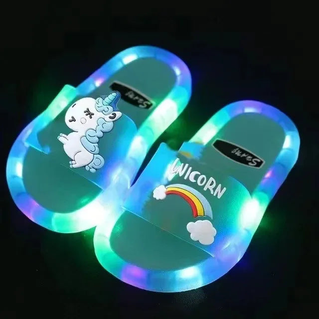 Children‘s Slippers Cartoon Unicorn Animals Prints Shoes Lighted Cute Shoes Kids Toddler Slippers