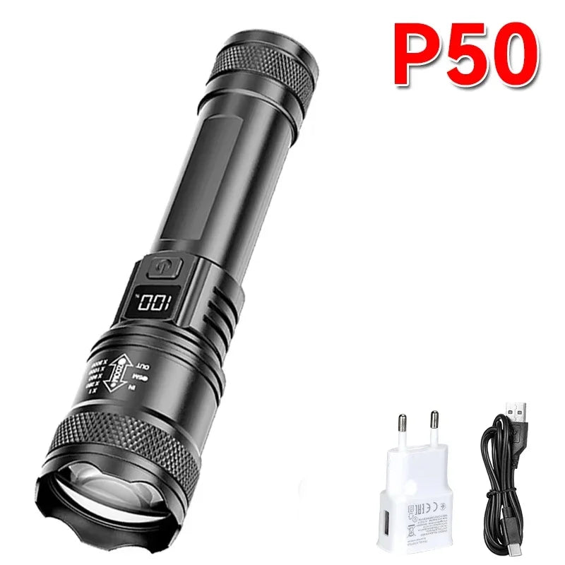 Super Bright Flashlight Built-in Battery, USB C Rechargeable LED Flashlights, 500000LM High Power Torch, Lamp for Camping Lantern