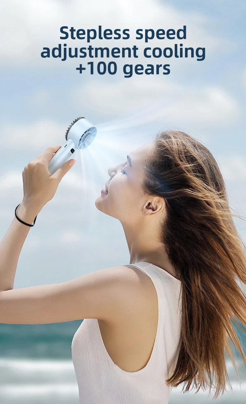 Ice Compress High-speed Cooling Fan Handheld USB Rechargeable Portable Mini Fan LED Digital Display