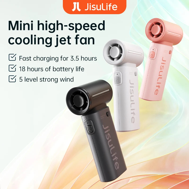 JISULIFE Handheld Turbo Fan, 5000mAh, Super Strong Wind, 5 Speeds, Long Battery Life,  USB Rechargeable, Multipurpose Pocket fan