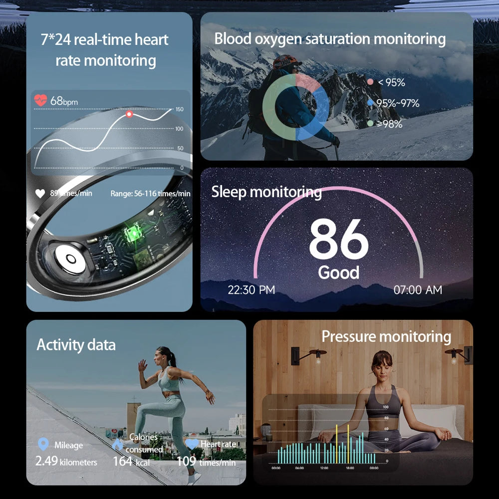 Smart Health Ring Comprehensive Wellness Tracker with 24/7 Monitoring Versatile Fitness Modes And Waterproof Design for Active Living