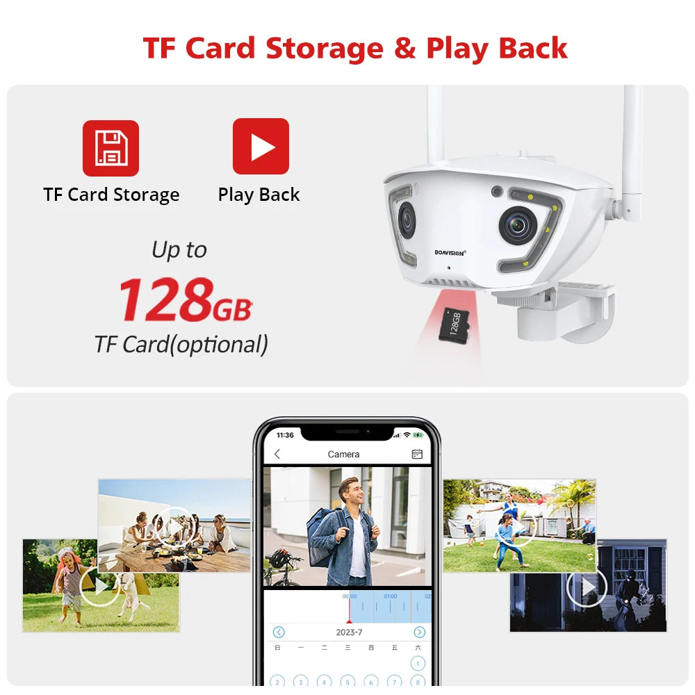 Wifi Surveillance Camera Outdoor 4MP POE Dual Lens 180° Ultra Wide Angle AI Human Detection Security Camera