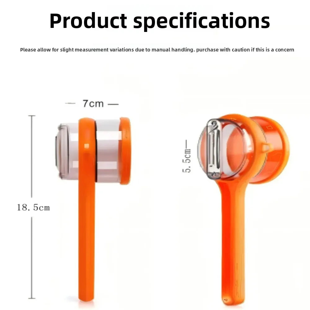 Durable stainless steel peeler for fruits and vegetables, featuring a double-sided blade and a protective storage case for safe, easy use