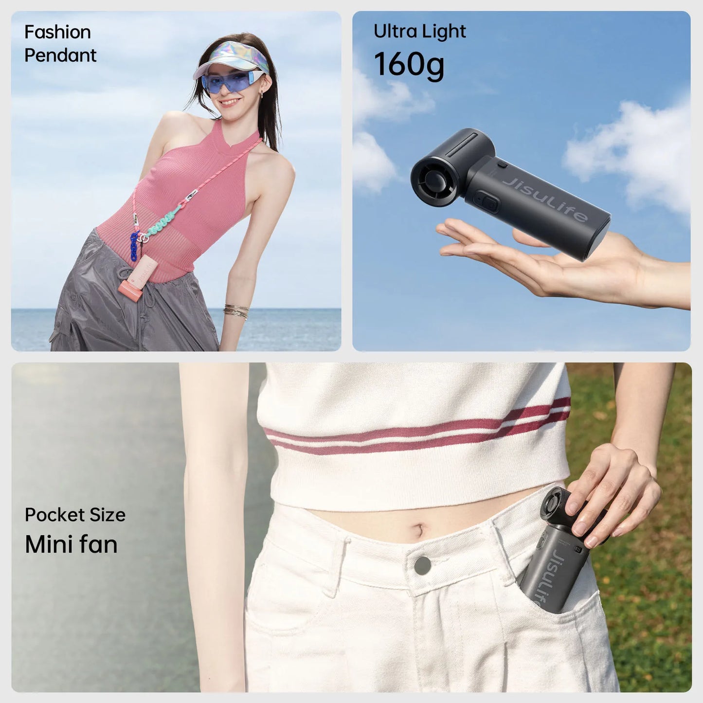 JISULIFE Handheld Turbo Fan, 5000mAh, Super Strong Wind, 5 Speeds, Long Battery Life,  USB Rechargeable, Multipurpose Pocket fan