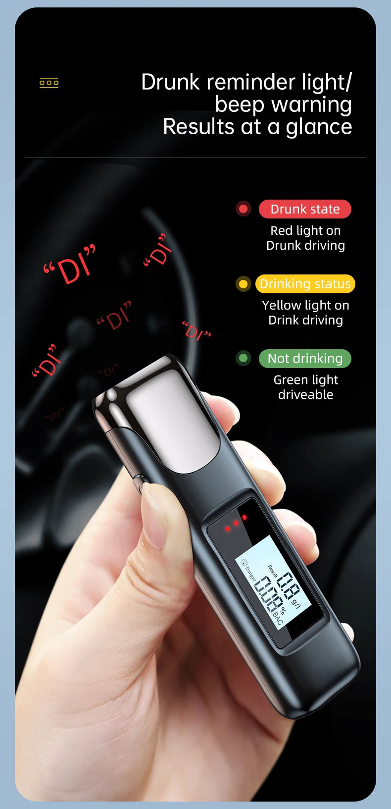 High Precision Alcohol Tester Drunk Alarm Reminder Breath Alcohol Tester Professional Breathalyzer Alcohol Meter Analyzer