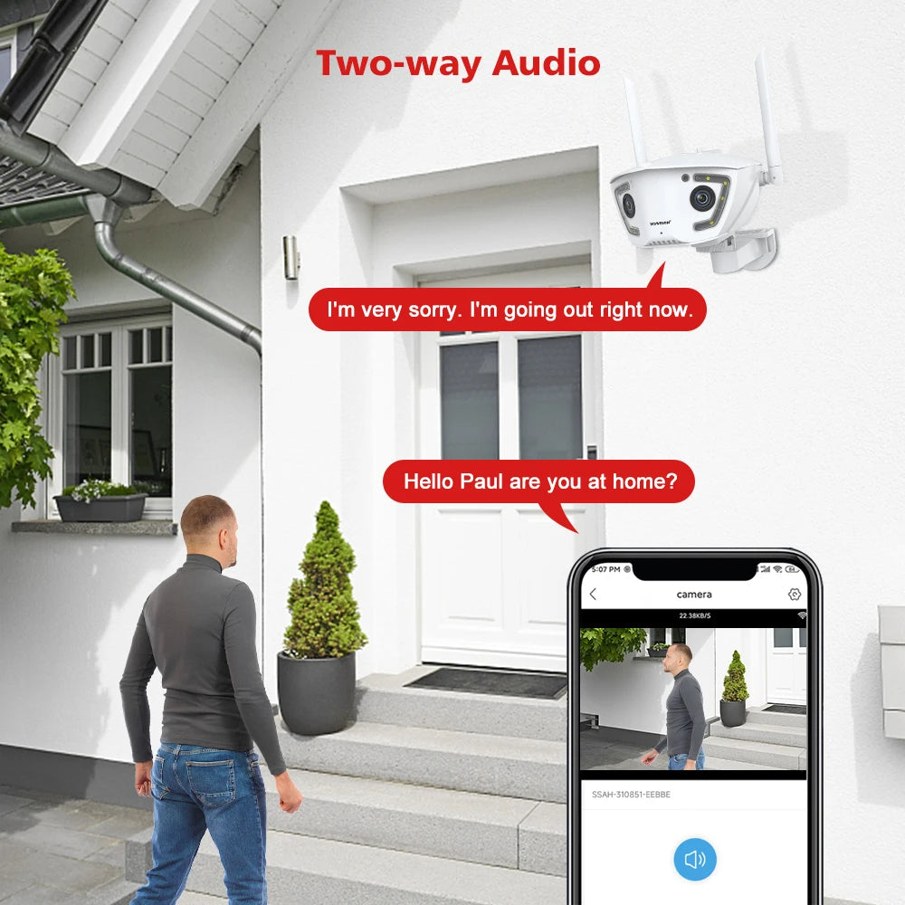Wifi Surveillance Camera Outdoor 4MP POE Dual Lens 180° Ultra Wide Angle AI Human Detection Security Camera