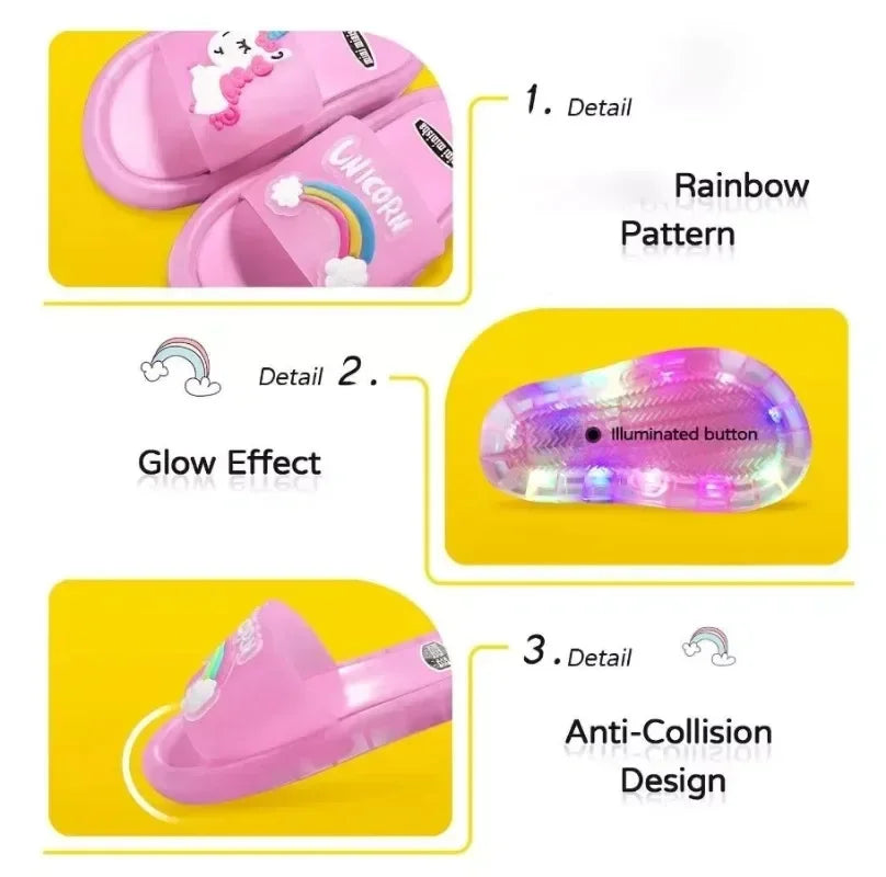 Children‘s Slippers Cartoon Unicorn Animals Prints Shoes Lighted Cute Shoes Kids Toddler Slippers