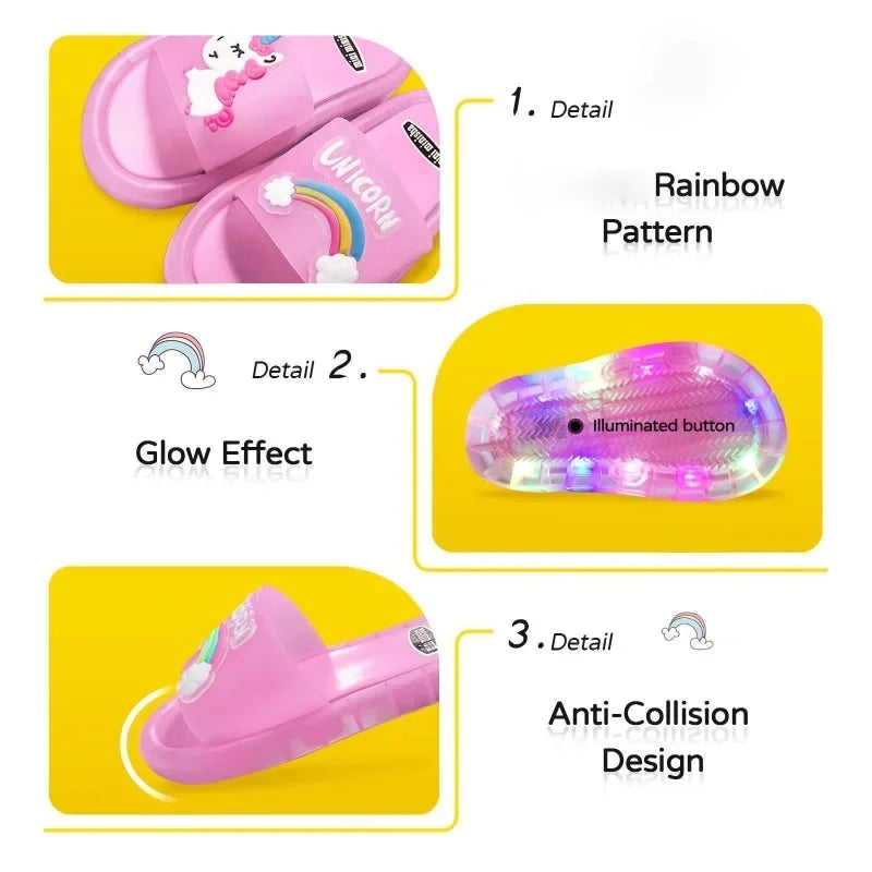 Children‘s Slippers Cartoon Unicorn Animals Prints Shoes Lighted Cute Shoes Kids Toddler Slippers