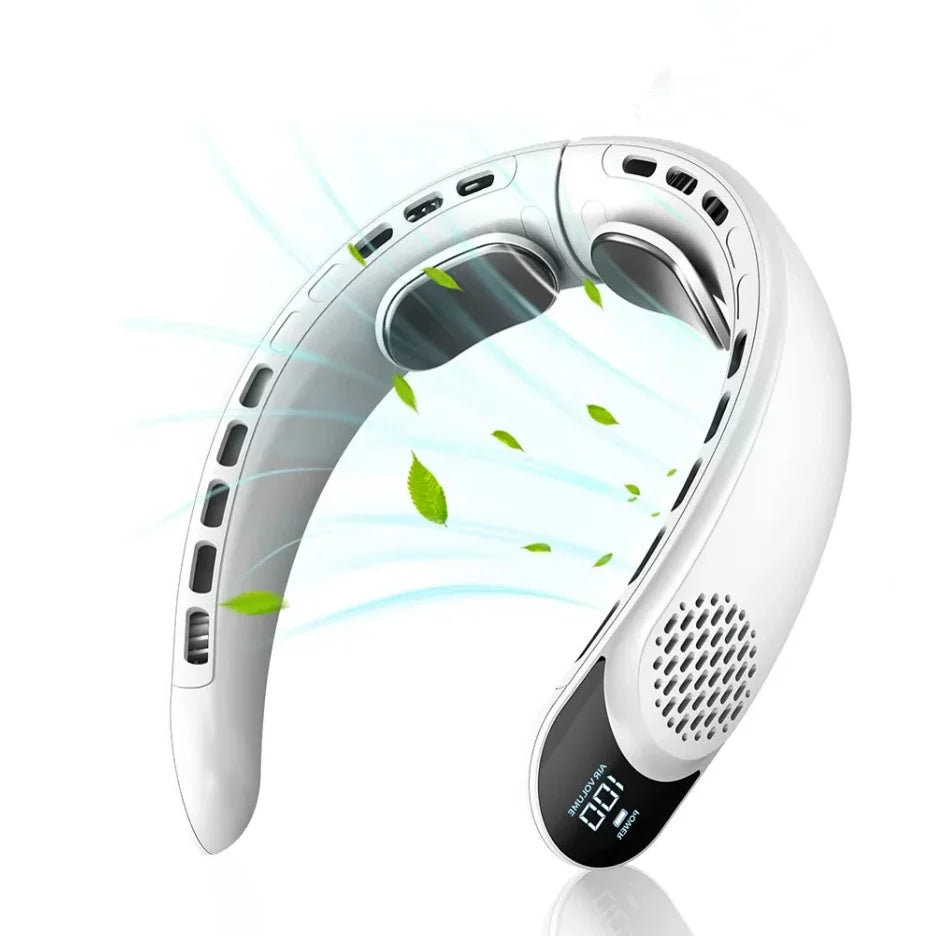 New Quad-Core USB Neck Fan, Easy Control 4000mAh, Digital display , Portable Fan