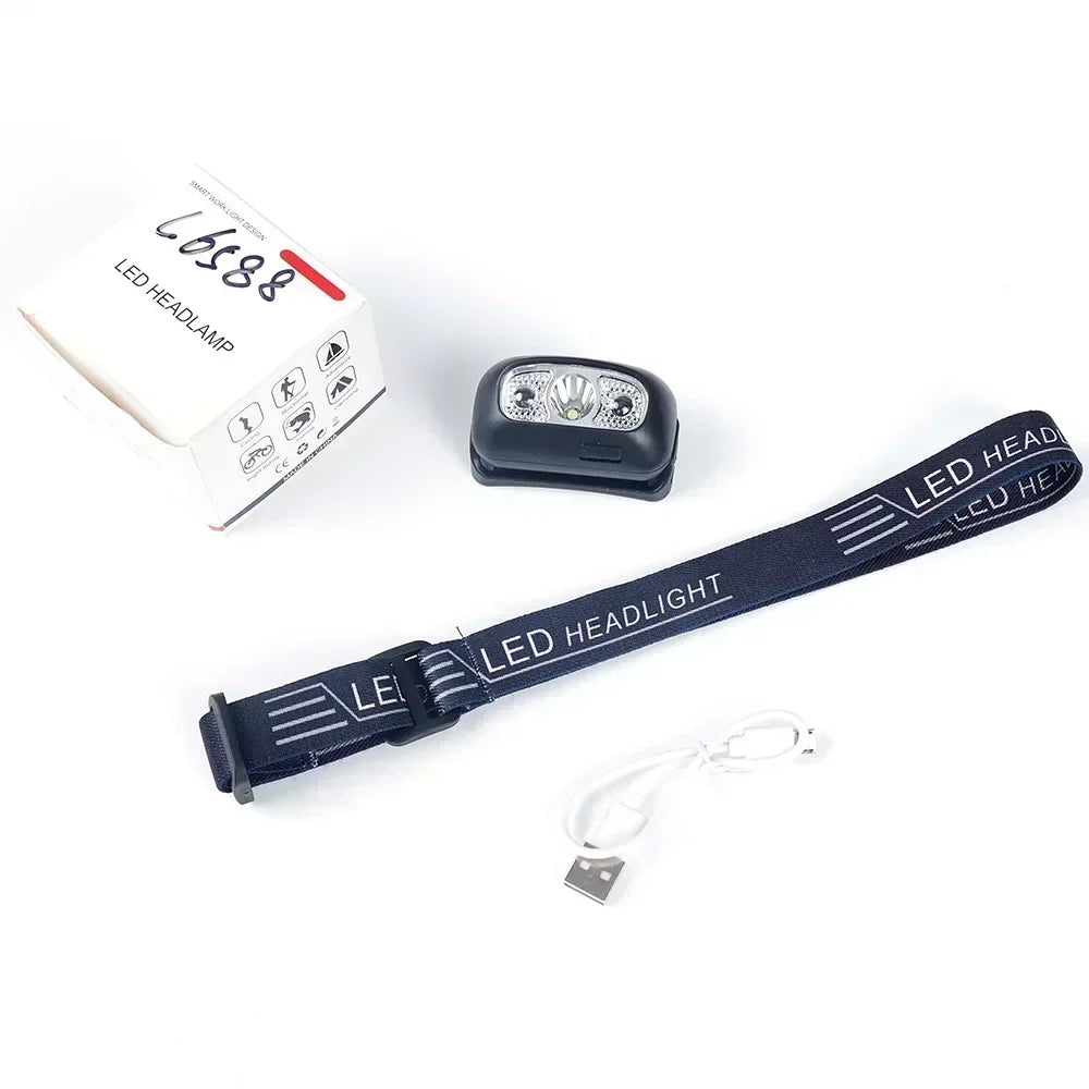 Strong Light Headlamp Portable LED Sensor Headlamp USB-C Rechargeable Head Flashlight Outdoor Camping Fishing Emergency Lantern