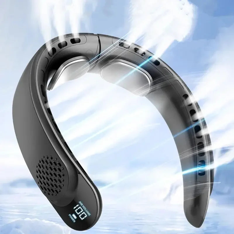 New Quad-Core USB Neck Fan, Easy Control 4000mAh, Digital display , Portable Fan