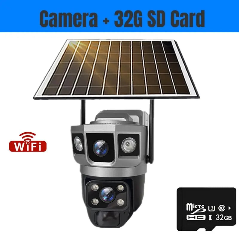 4G Solar IP Camera Dual Lens Wifi Outdoor Built-in Battery PTZ Cameras 12MP 10X Zoom Video Security System Surveillance Camera