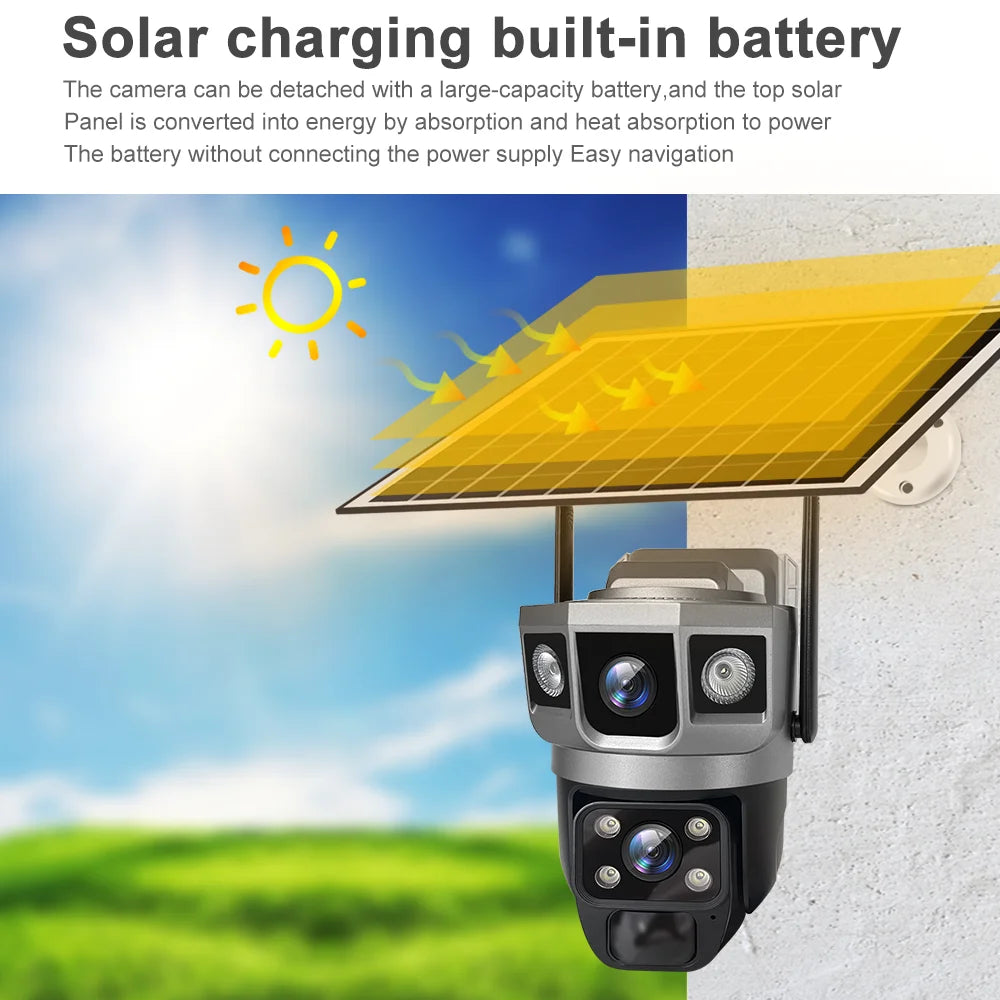 4G Solar IP Camera Dual Lens Wifi Outdoor Built-in Battery PTZ Cameras 12MP 10X Zoom Video Security System Surveillance Camera