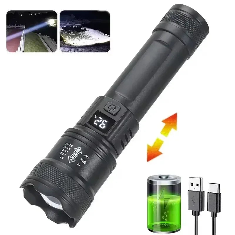 Super Bright Flashlight Built-in Battery, USB C Rechargeable LED Flashlights, 500000LM High Power Torch, Lamp for Camping Lantern