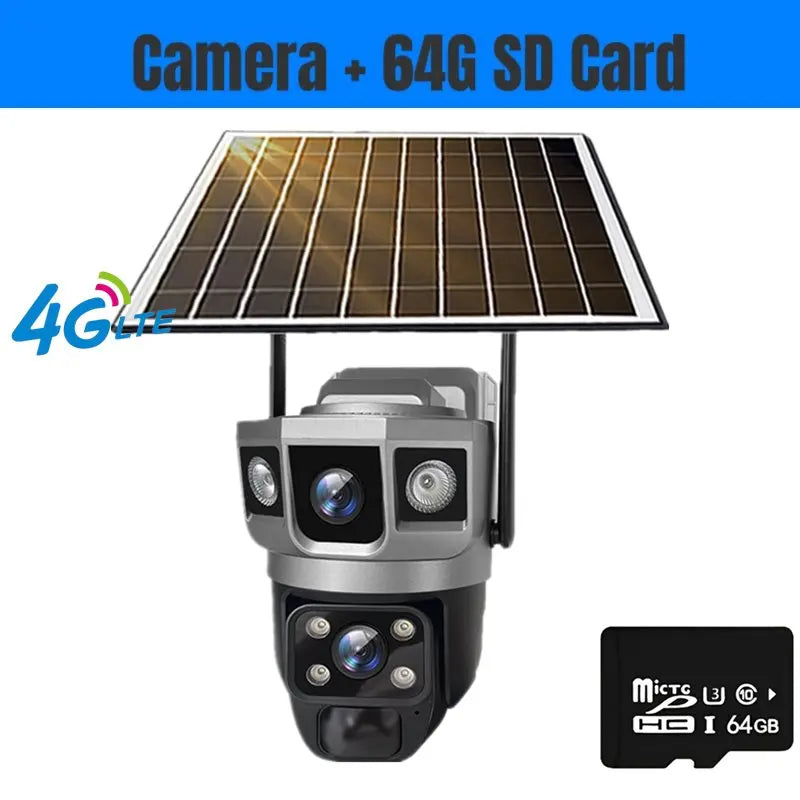 4G Solar IP Camera Dual Lens Wifi Outdoor Built-in Battery PTZ Cameras 12MP 10X Zoom Video Security System Surveillance Camera